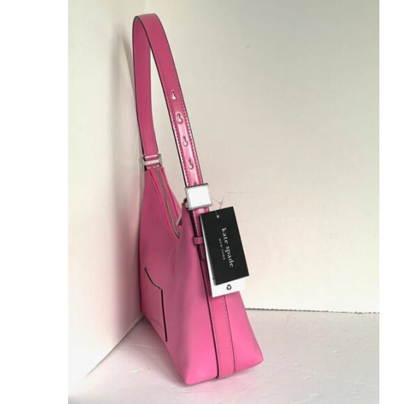 Kate Spade Sam Icon Shoulder Bag 90s Pink Nylon Small KSNYL Top Zip Leather - Picture 4 of 11